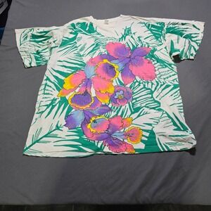 vintage 1990s Turtle Bay tropical t-shirt mens 2XL all-over print floral 90s Y2K
